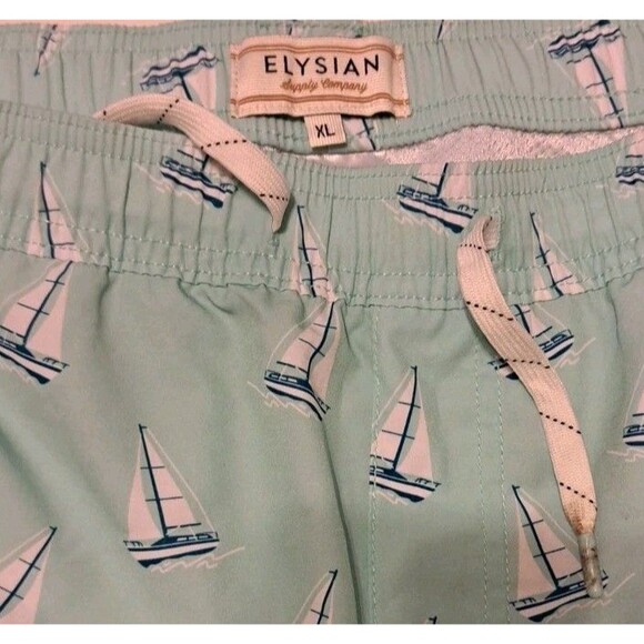 Elysian Supply Co Men’s XL Aqua Blue Sailboat Swim Trunks Drawstring Mesh Lined - Picture 3 of 5